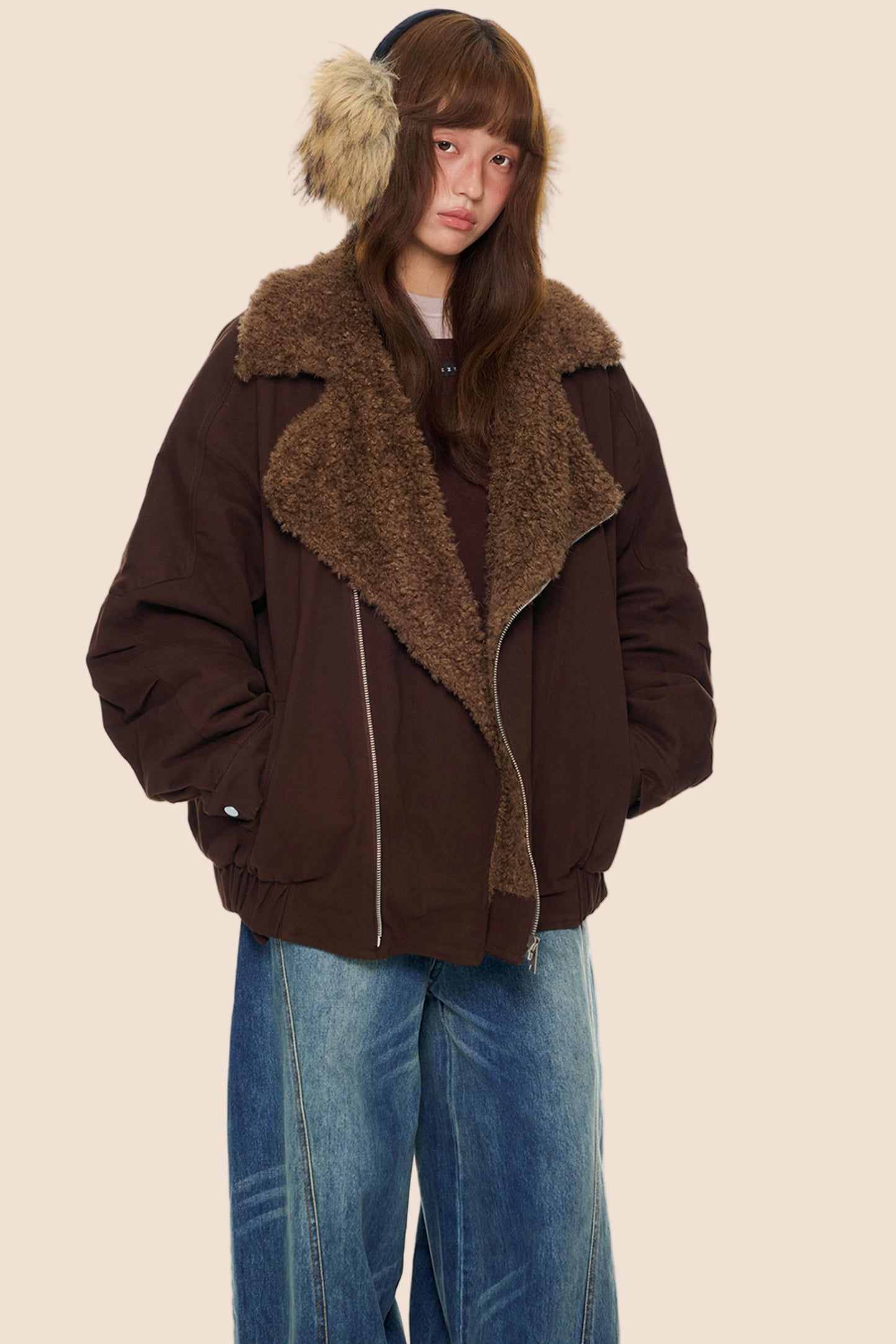 Diagonal Fleece Cotton Jacket