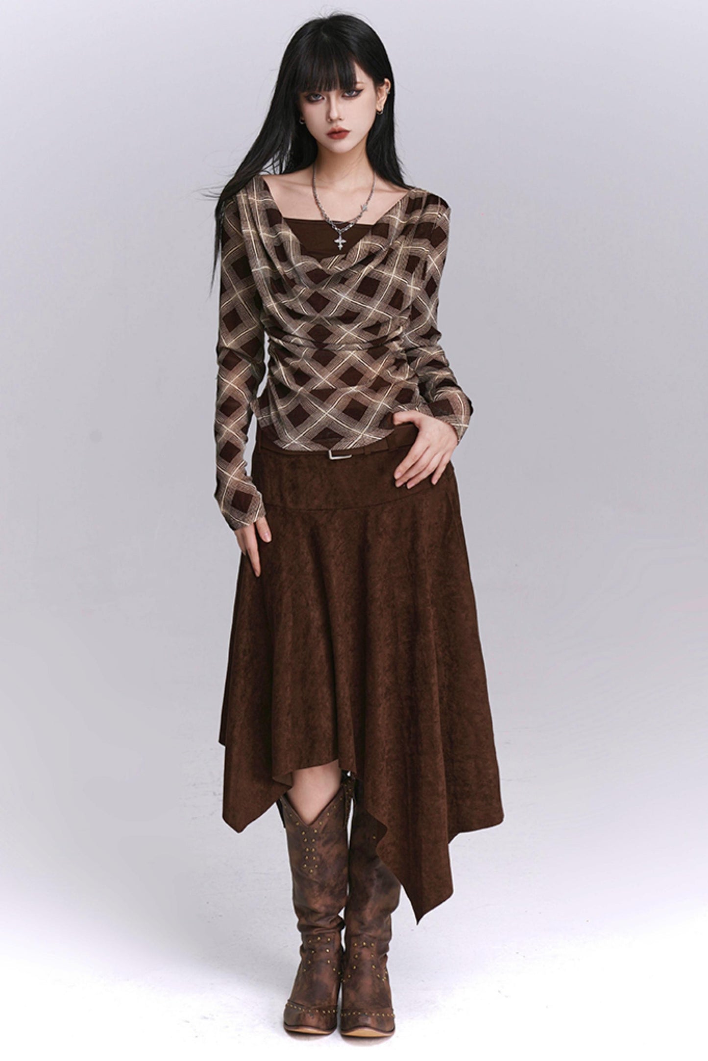 Black And Brown Plaid Top