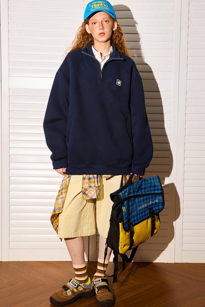 Half-Zipper Stand Collar Polo Sweatshirt