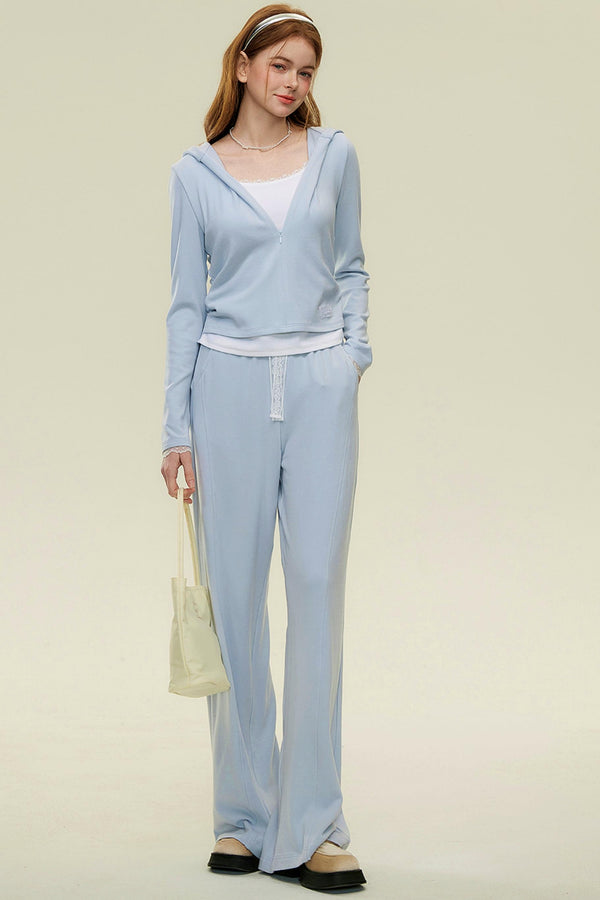 Casual Knit Top & Wide-Leg Pants Set