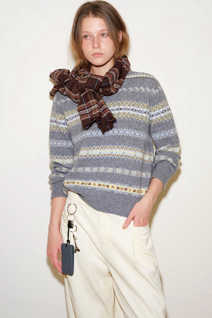 Color-Blocked Fair Isle Wool Sweater