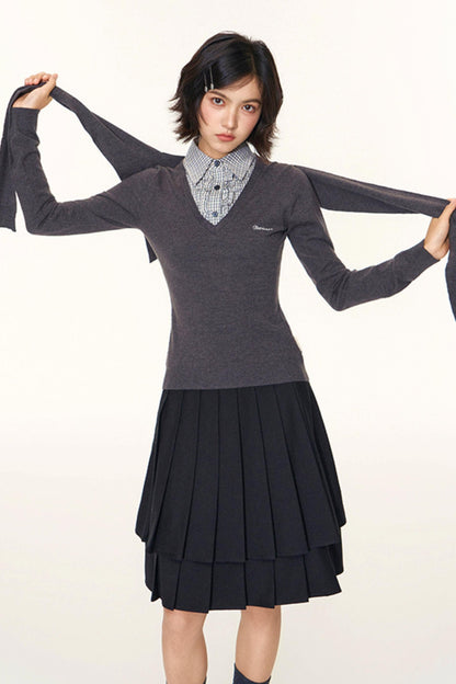 Navy Collar Knit Sweater