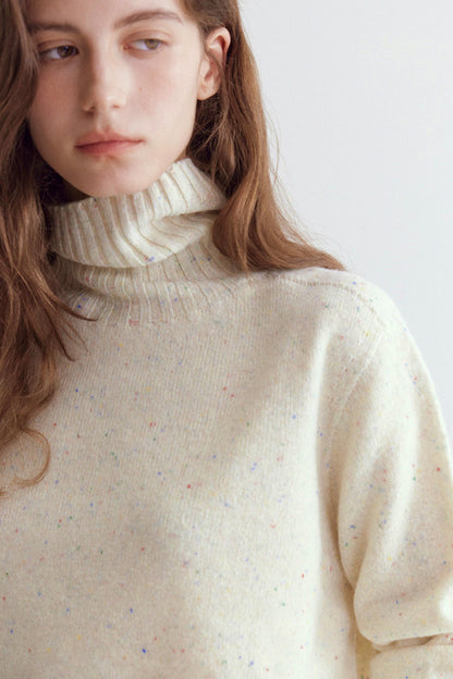 Wool Floral Yarn Turtleneck Sweater