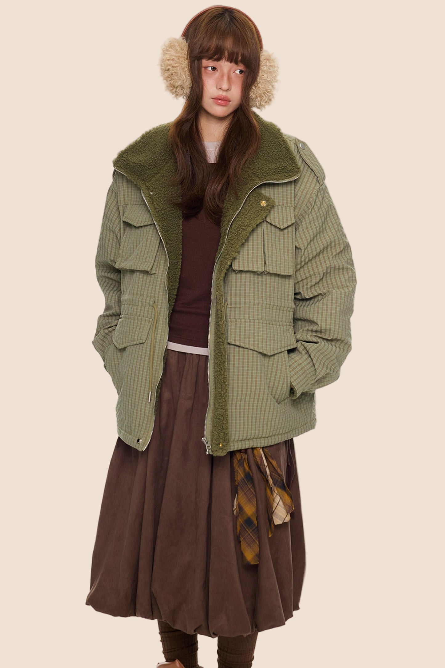 Furry Plaid Cotton Jacket