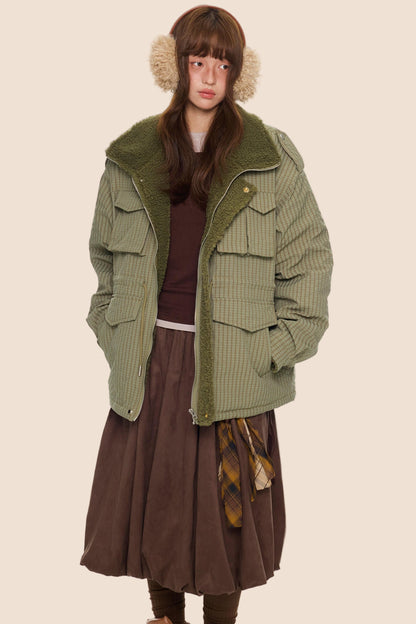 Furry Plaid Cotton Jacket