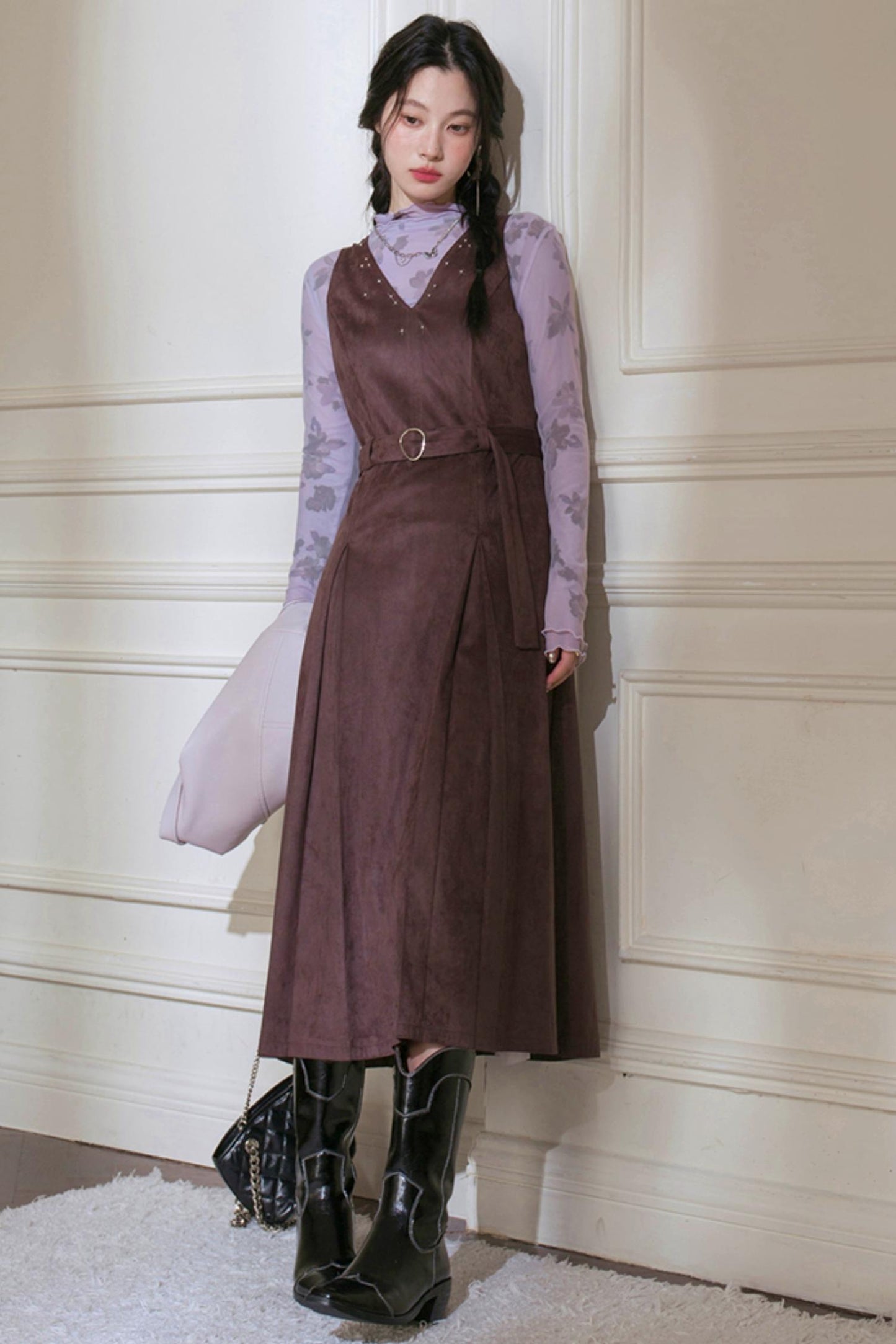 Grey Studded Deerskin Vest Dress