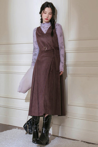 Grey Studded Deerskin Vest Dress