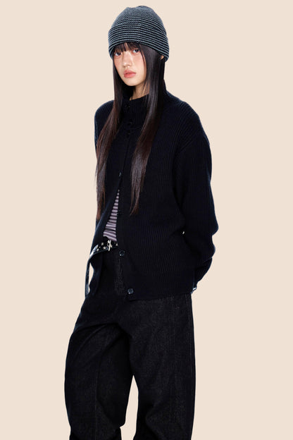 High-Neck Retro Knit Cardigan