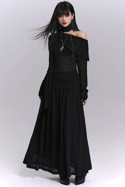 Autumn Red Shoulder Skirt Set-Up