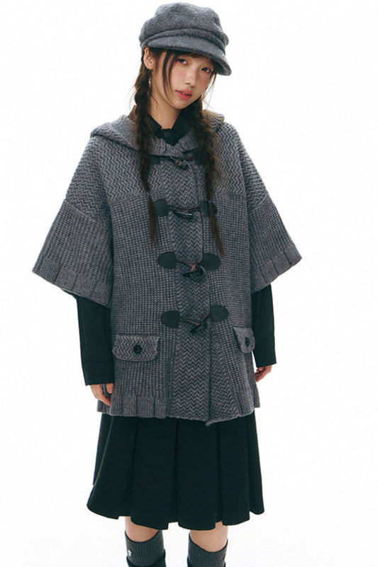 Vintage Horn Button Hooded Coat