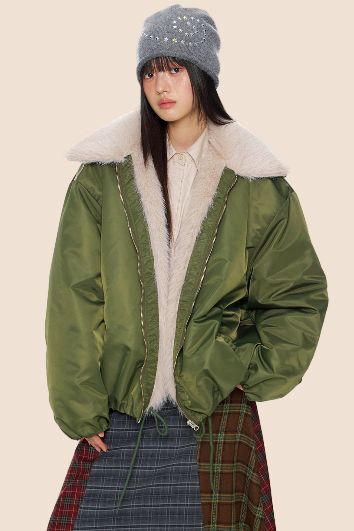 Furry Contrast Lapel Jacket