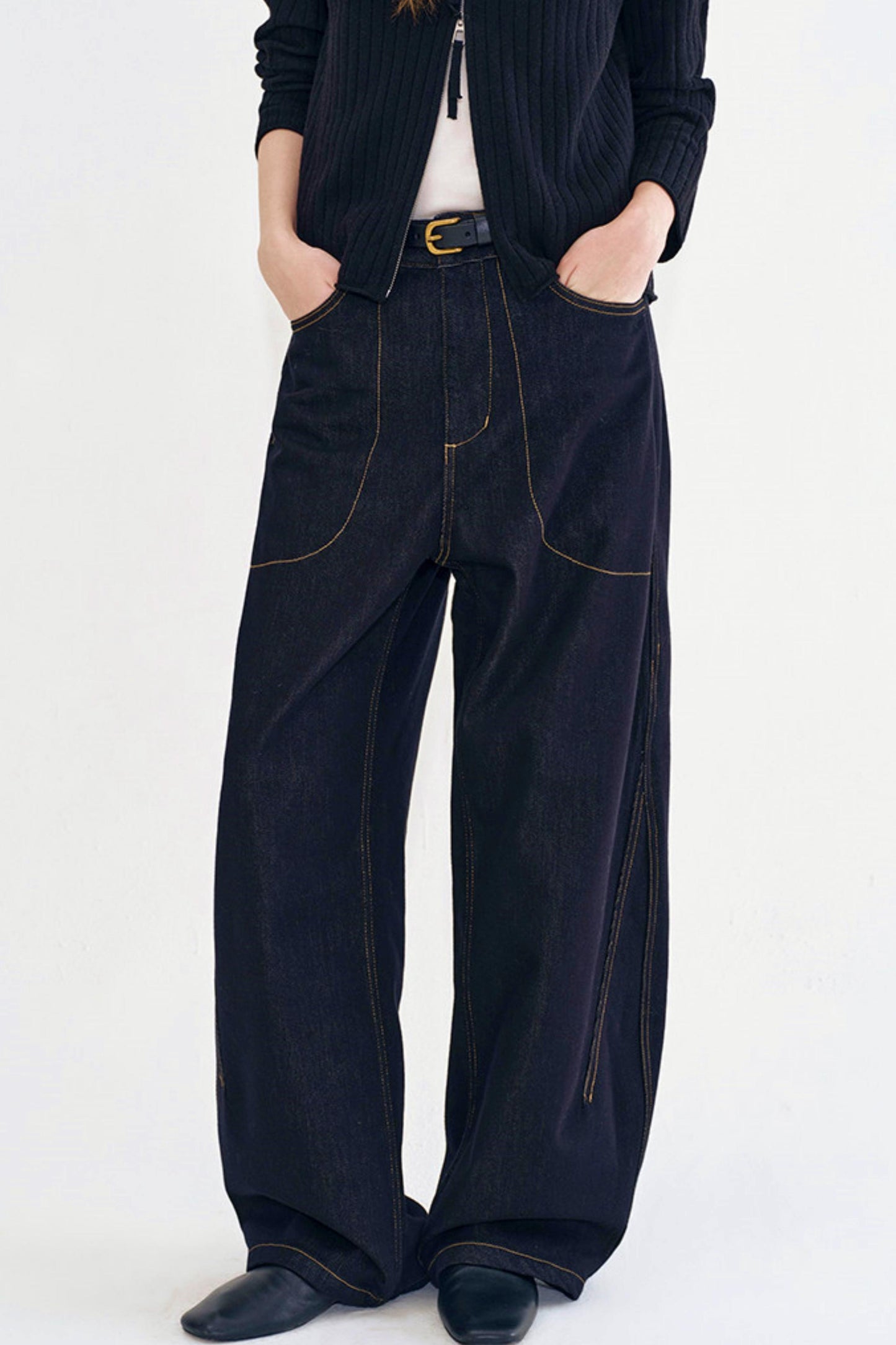 Washed Black Retro Denim Pants