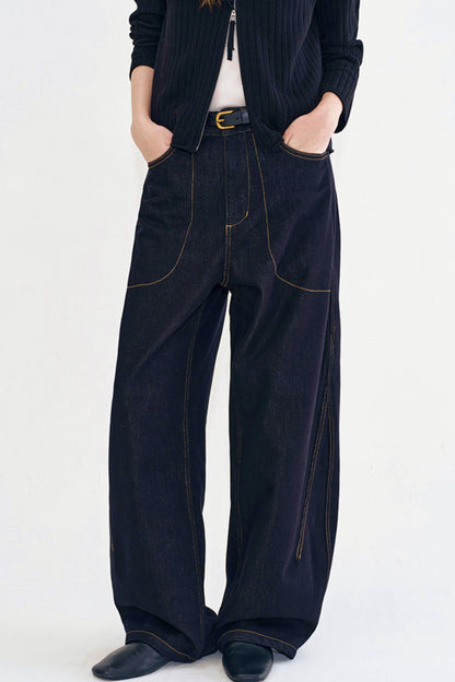Washed Black Retro Denim Pants