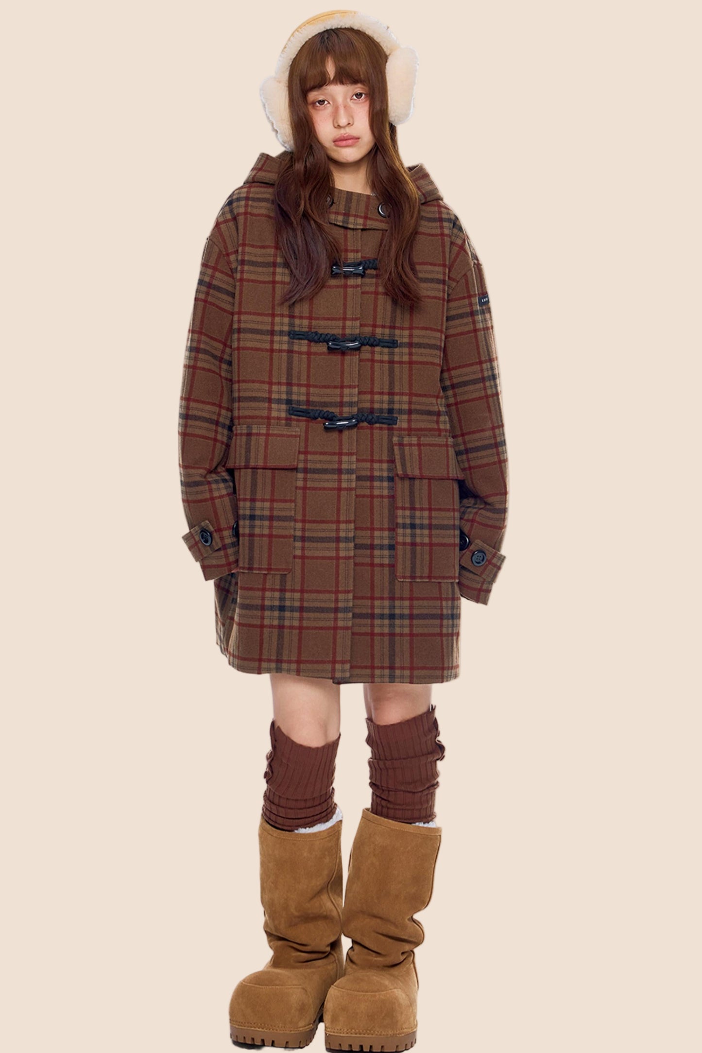 Plaid Toggle Woolen Coat