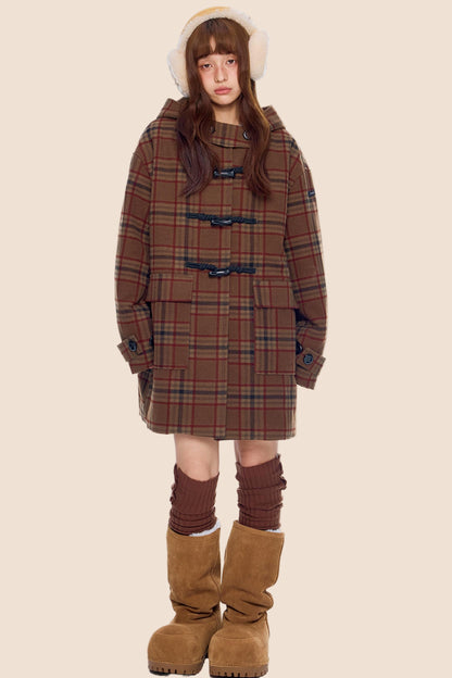 Plaid Toggle Woolen Coat