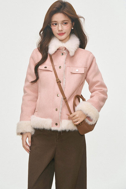 Fur Patchwork Coat And Pants Set-Up