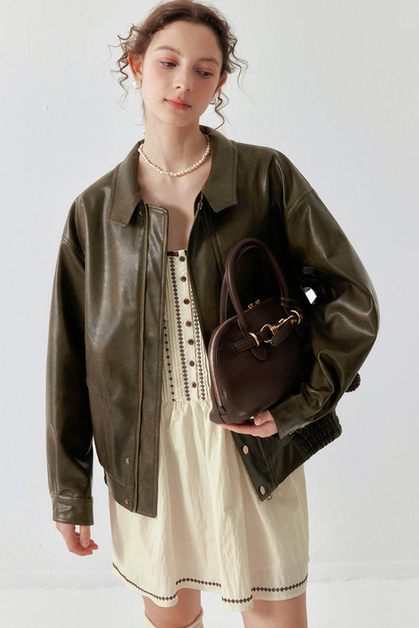 Oil Waxed Leather Jacket & Dress Set-Up