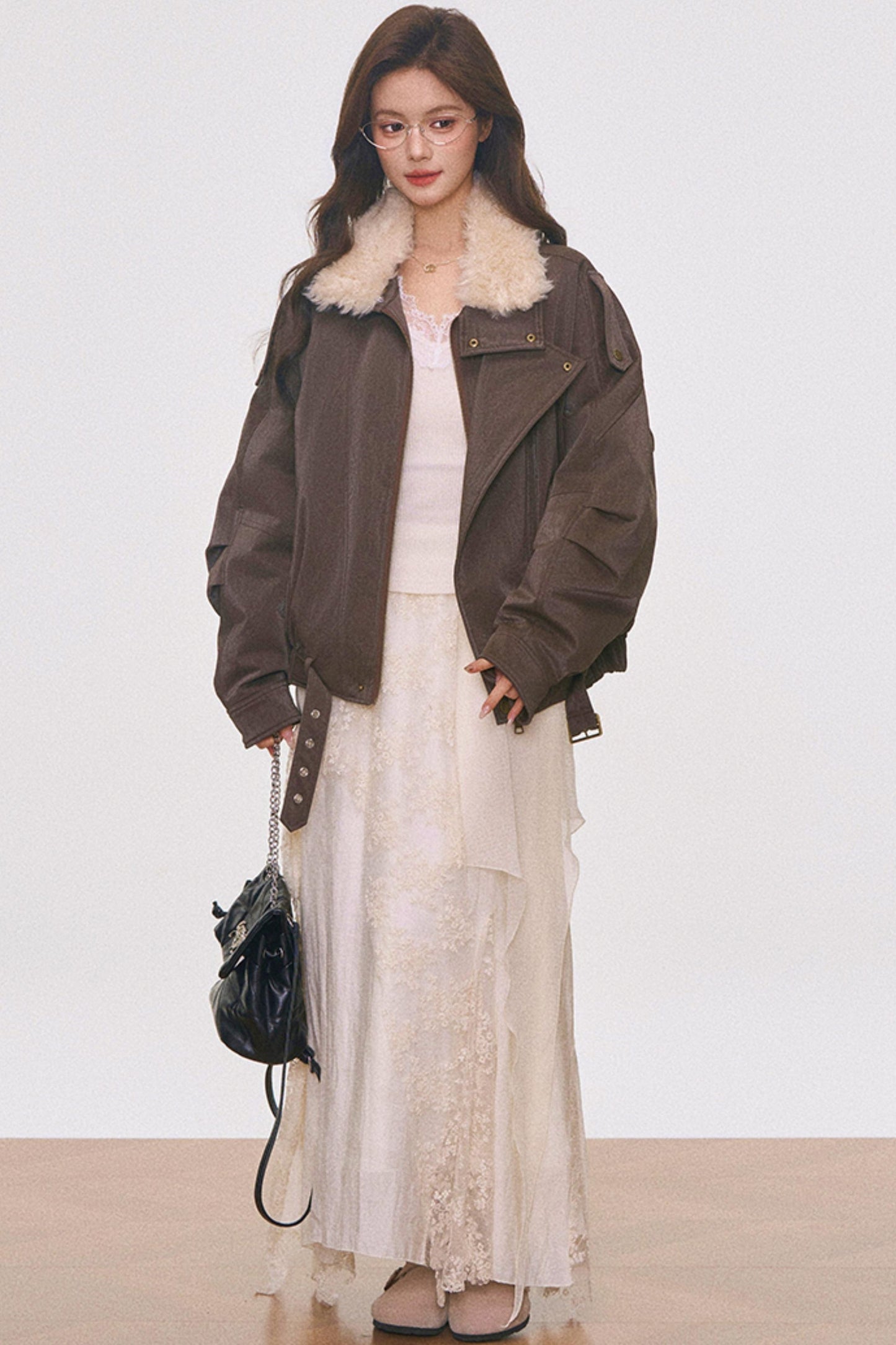 Fur Collar Cotton Coat Set-Up