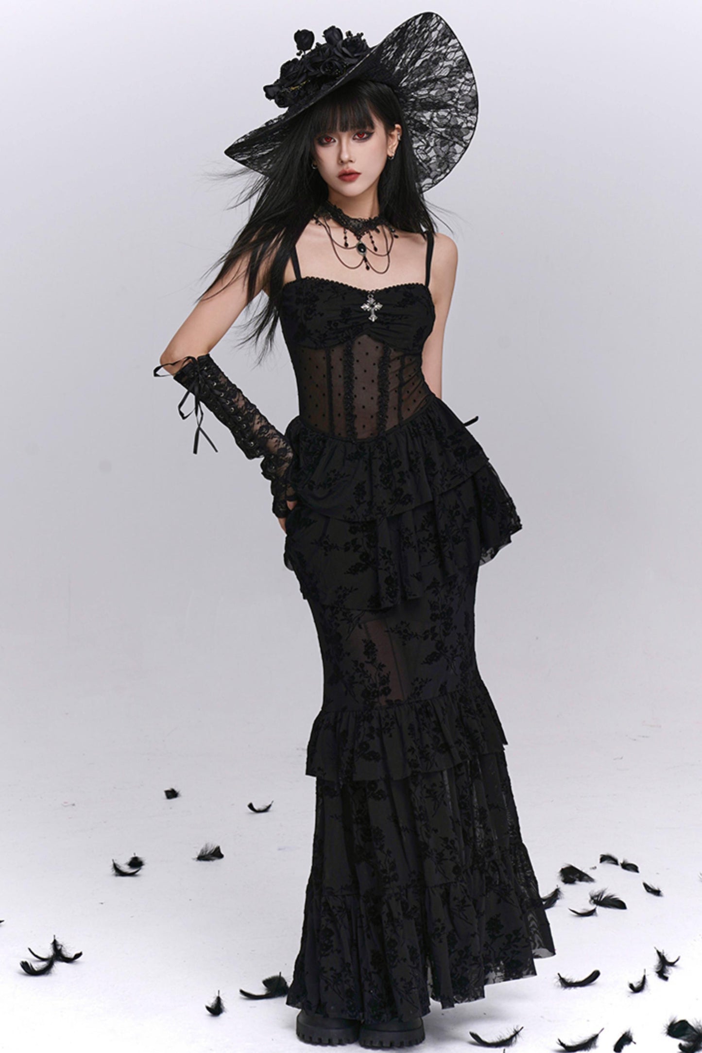 Gothic Black Mermaid Dress Set-Up