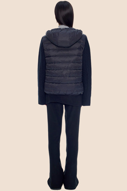 Rib-Knit Hooded Down Jacket