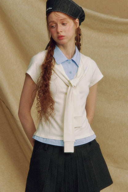 Navy Color Clash Shawl Tee