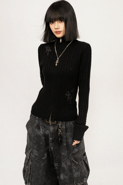 Retro Embroidered Knit Cardigan