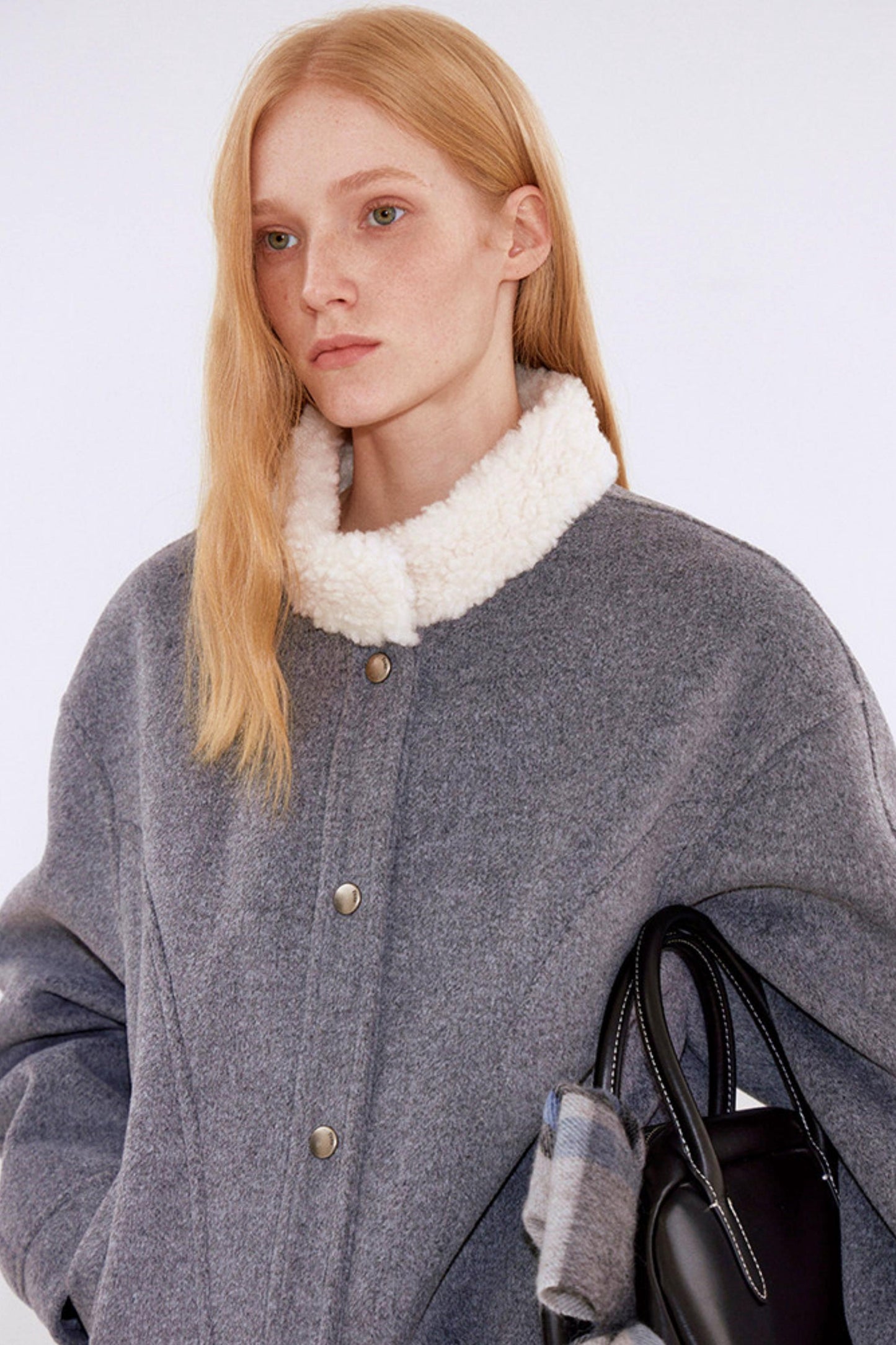Oatmeal Wool Fur Collar Jacket