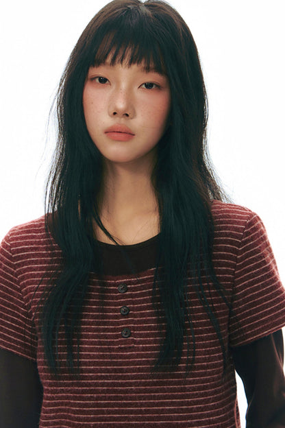 Brushed Stripe Round Neck Long Sleeve Top