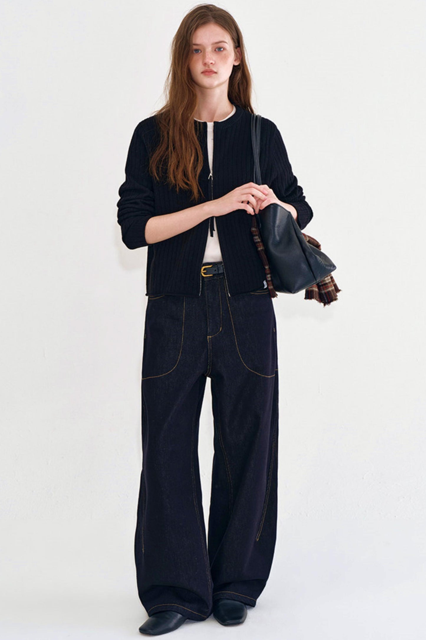 Rolled Edge Double Zipper Knit Cardigan