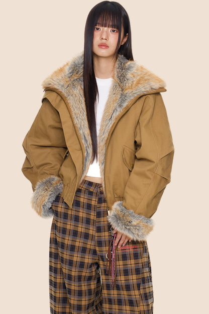 Furry Lapel Cotton Jacket