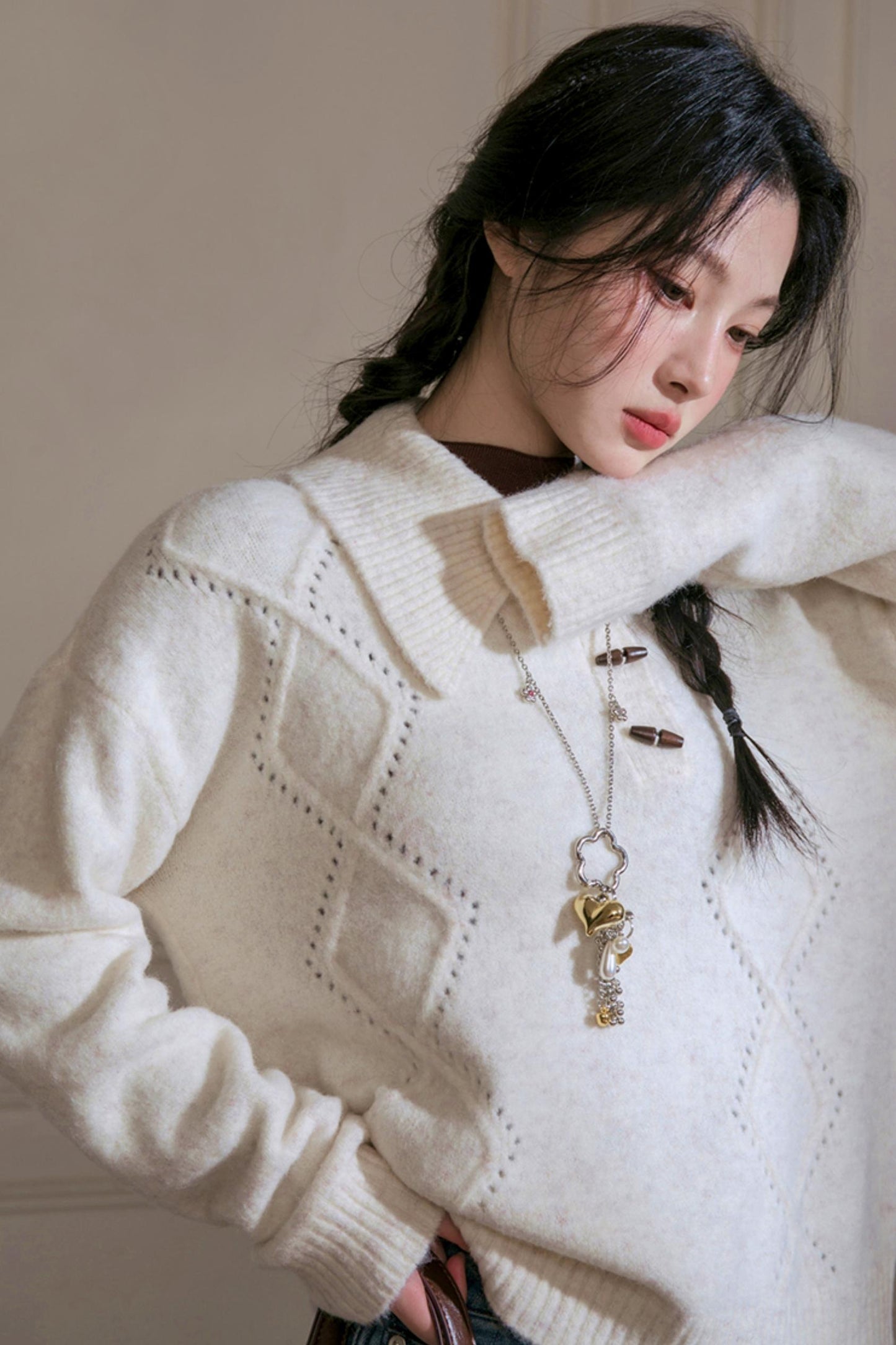 Cream Asymmetrical Sweater