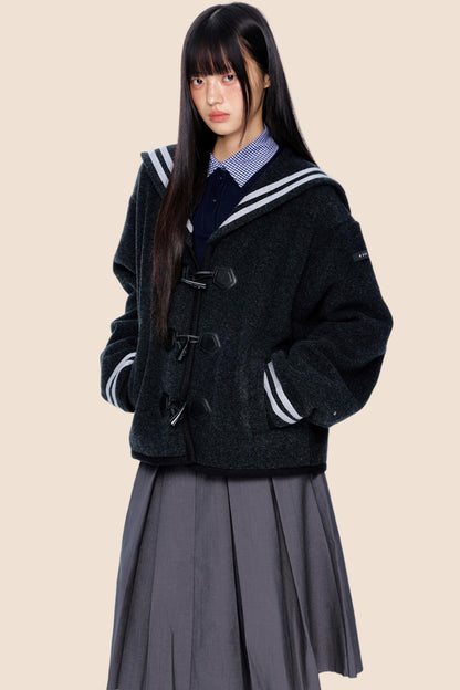 Navy Collar Woolen Coat