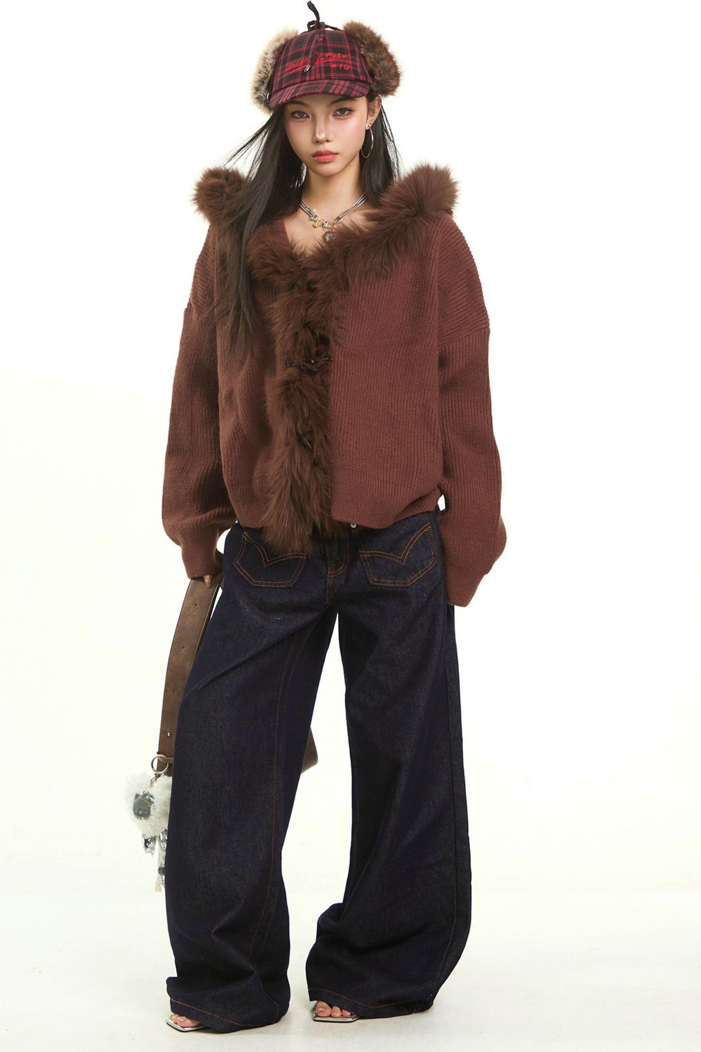 Retro Gray Fur Collar Cardigan Jacket