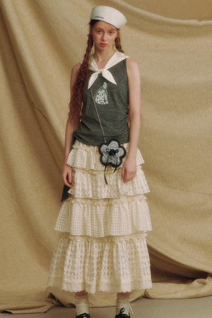 Puppy Print Bow-Striped Navy Tank Top