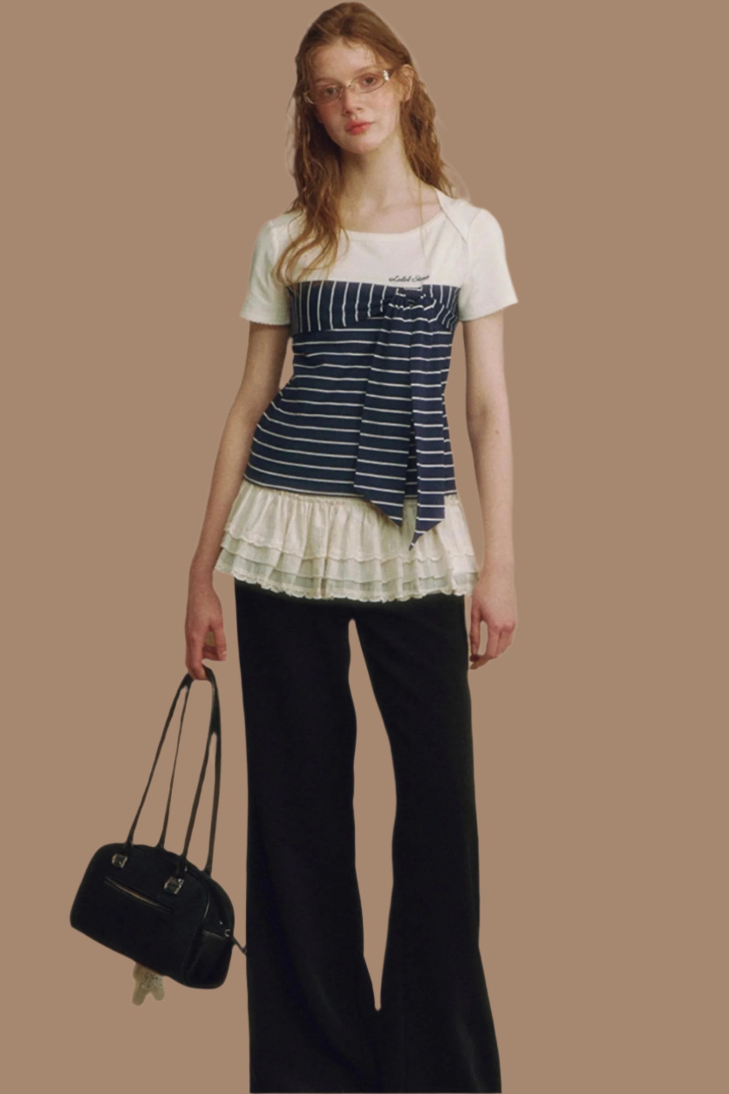 Chic Black Lace-Trimmed Wide Leg Pants