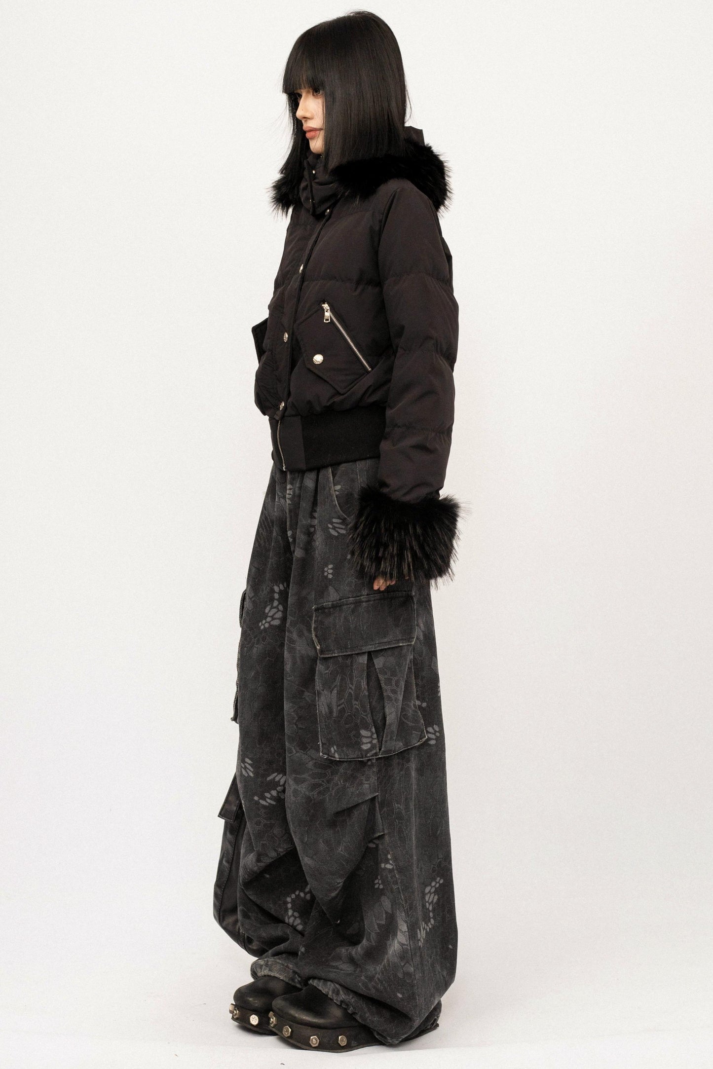 Black Hooded Fur Jacket
