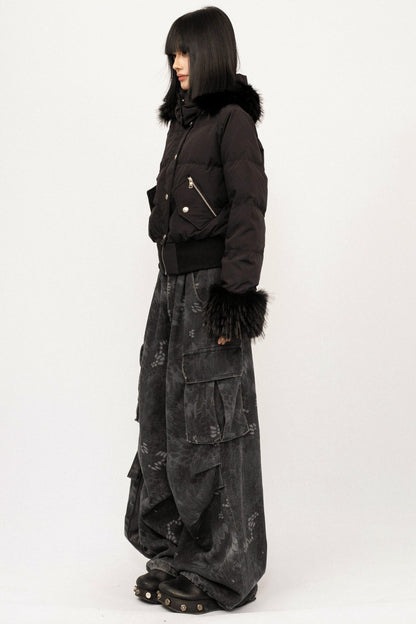 Black Hooded Fur Jacket