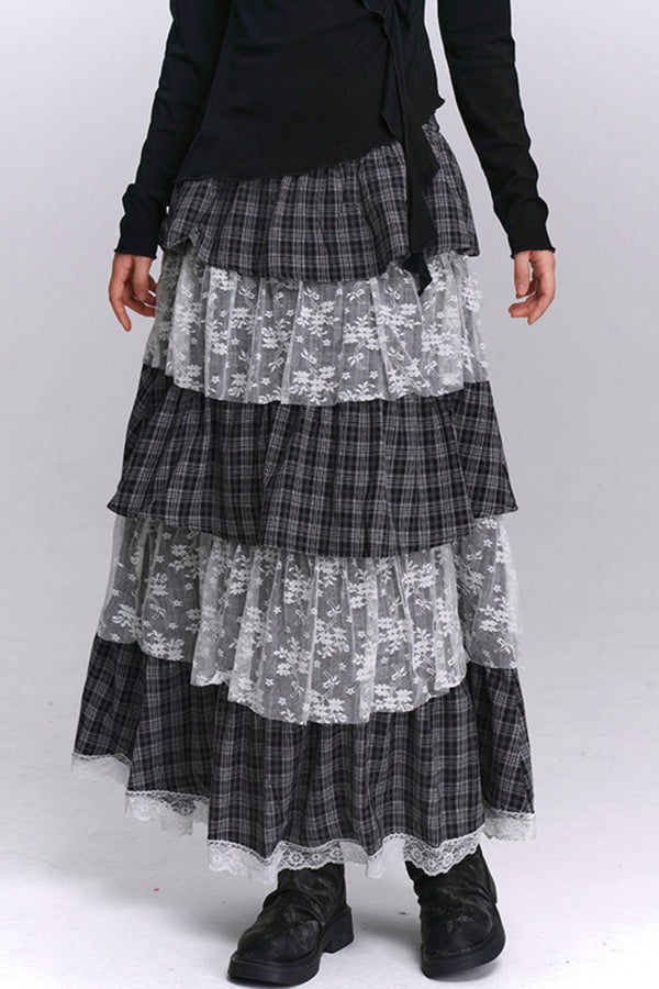 Brown Plaid Cake Skirt