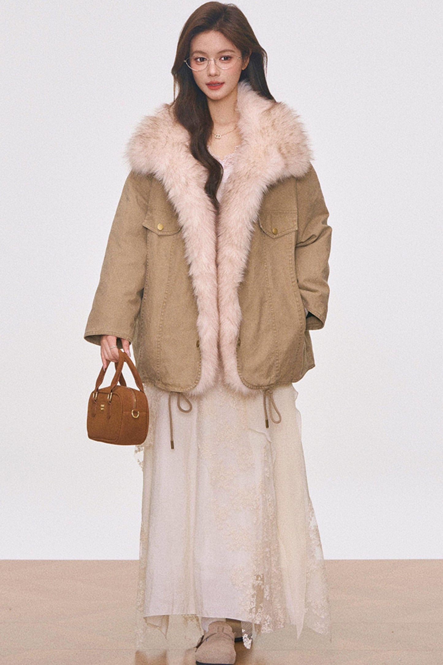 Washed Fur Patchwork Jacket Set-Up