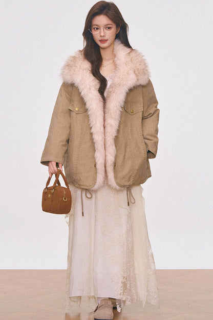 Washed Fur Patchwork Jacket Set-Up
