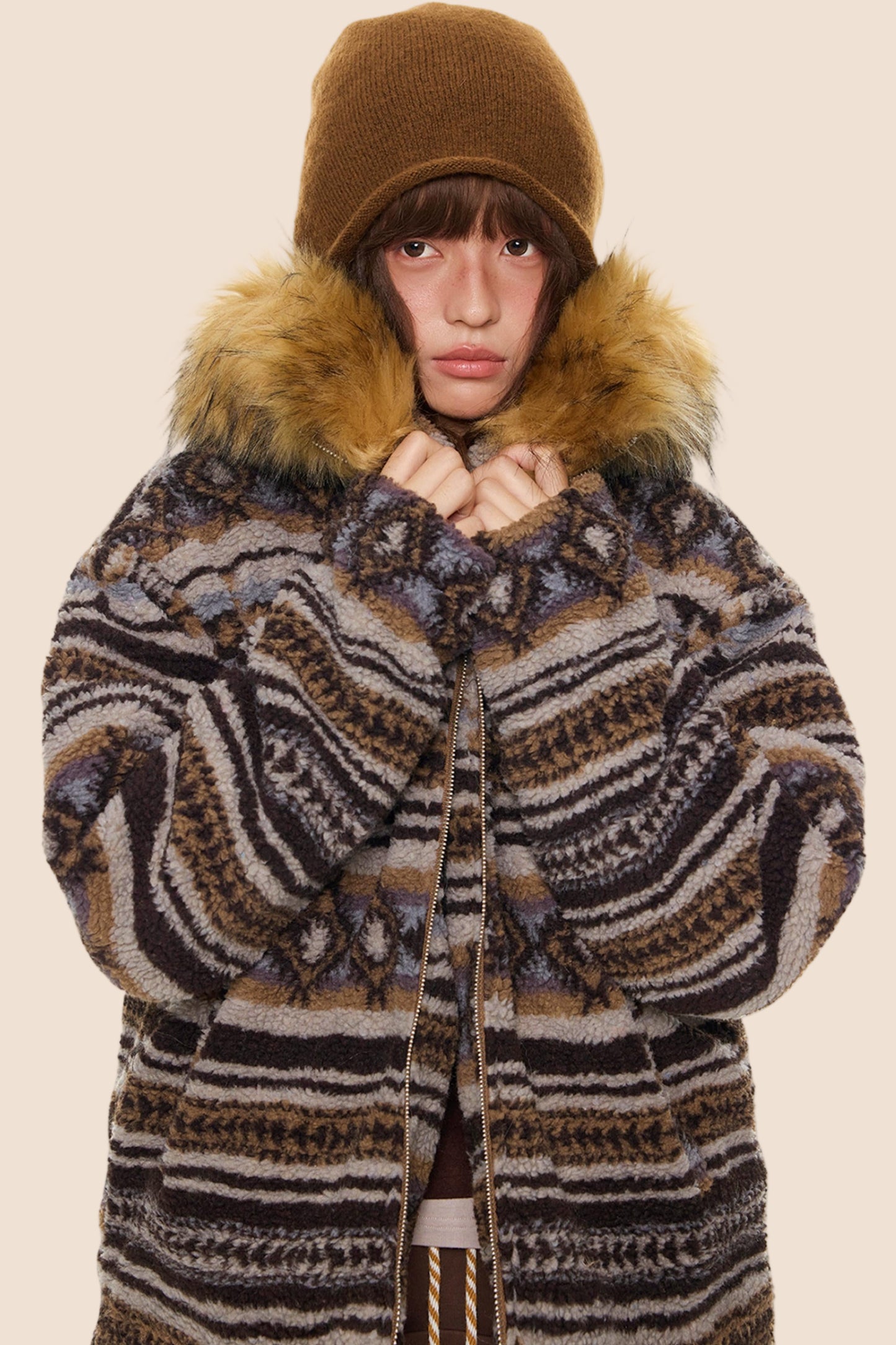 Ethnic Fur Collar Hooded Jacket