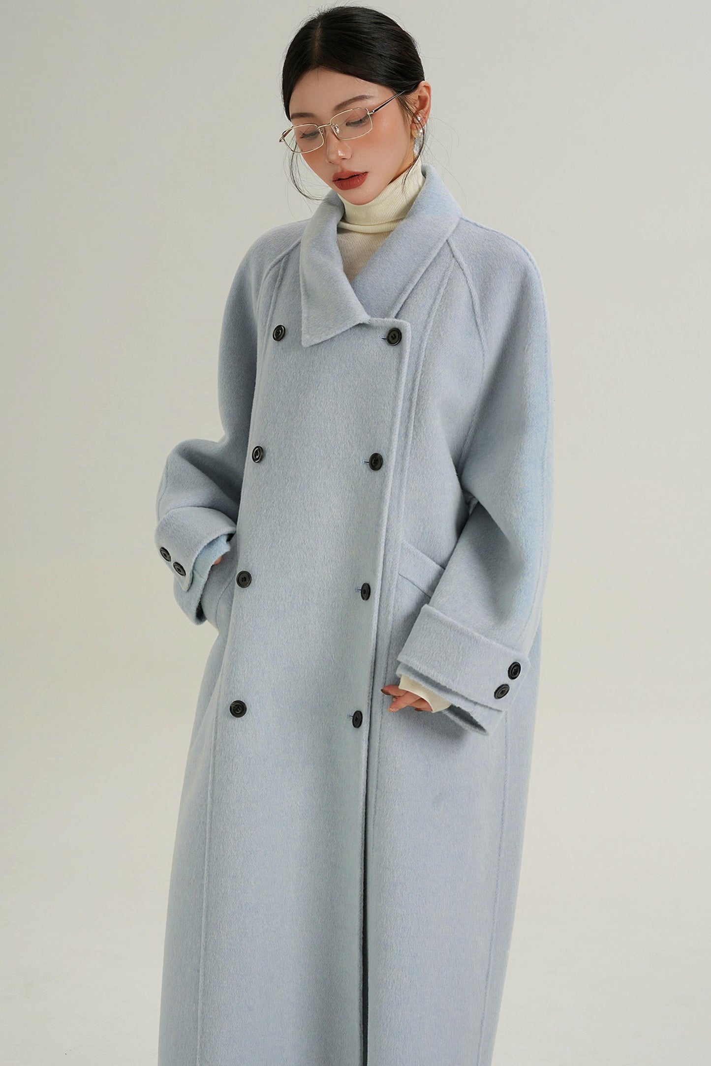 Elegant Blue Wool Coat