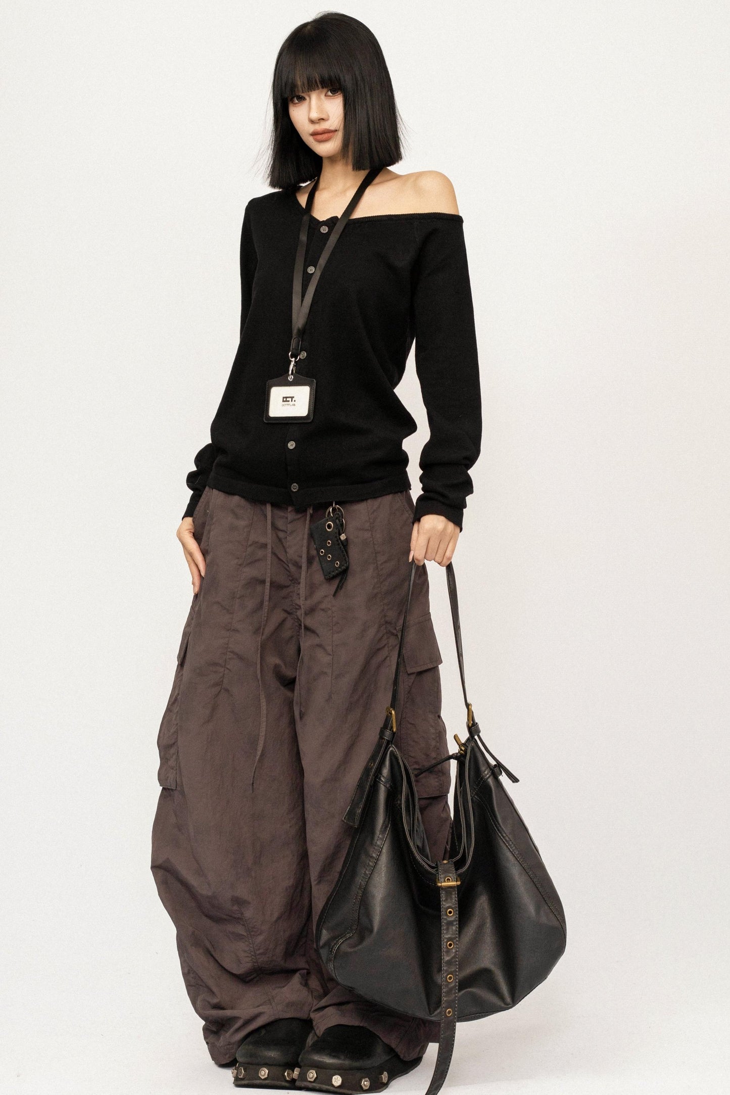 Black Knitted Off-Shoulder Cardigan