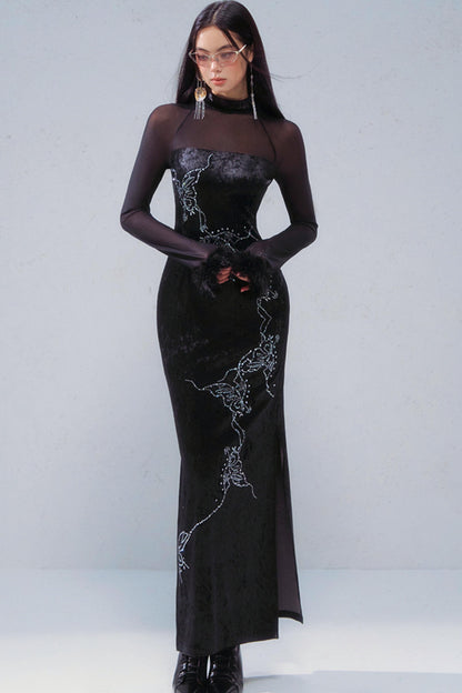 Butterfly Rhinestone Velvet Dress