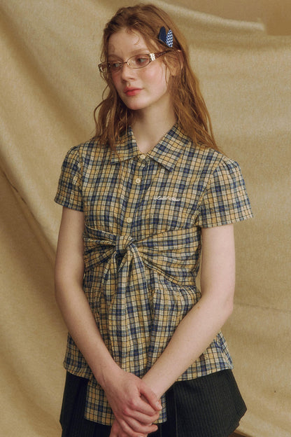 Chic Plaid Bow Tie Blouse