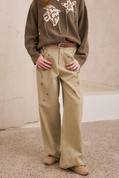 Hot Diamond Loose Wide-Leg Pants