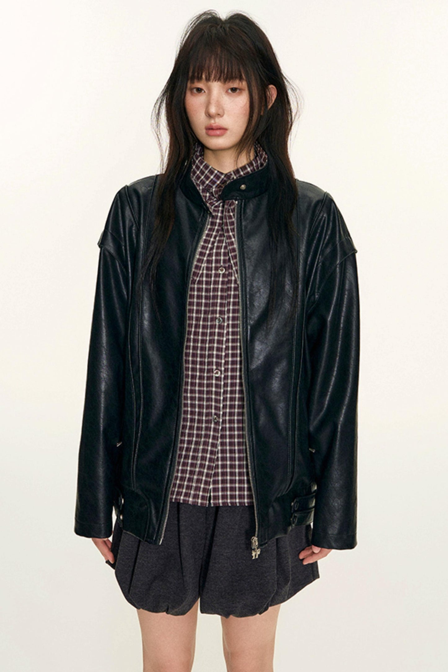 Original Plaid Embroidered Lace-Up Long Sleeve Shirt