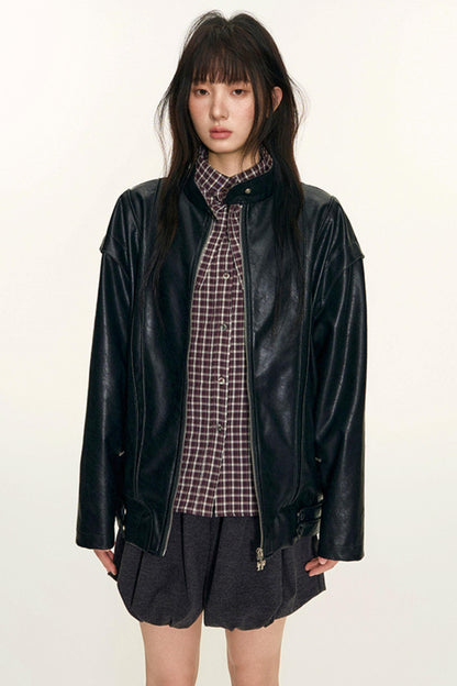 Original Plaid Embroidered Lace-Up Long Sleeve Shirt