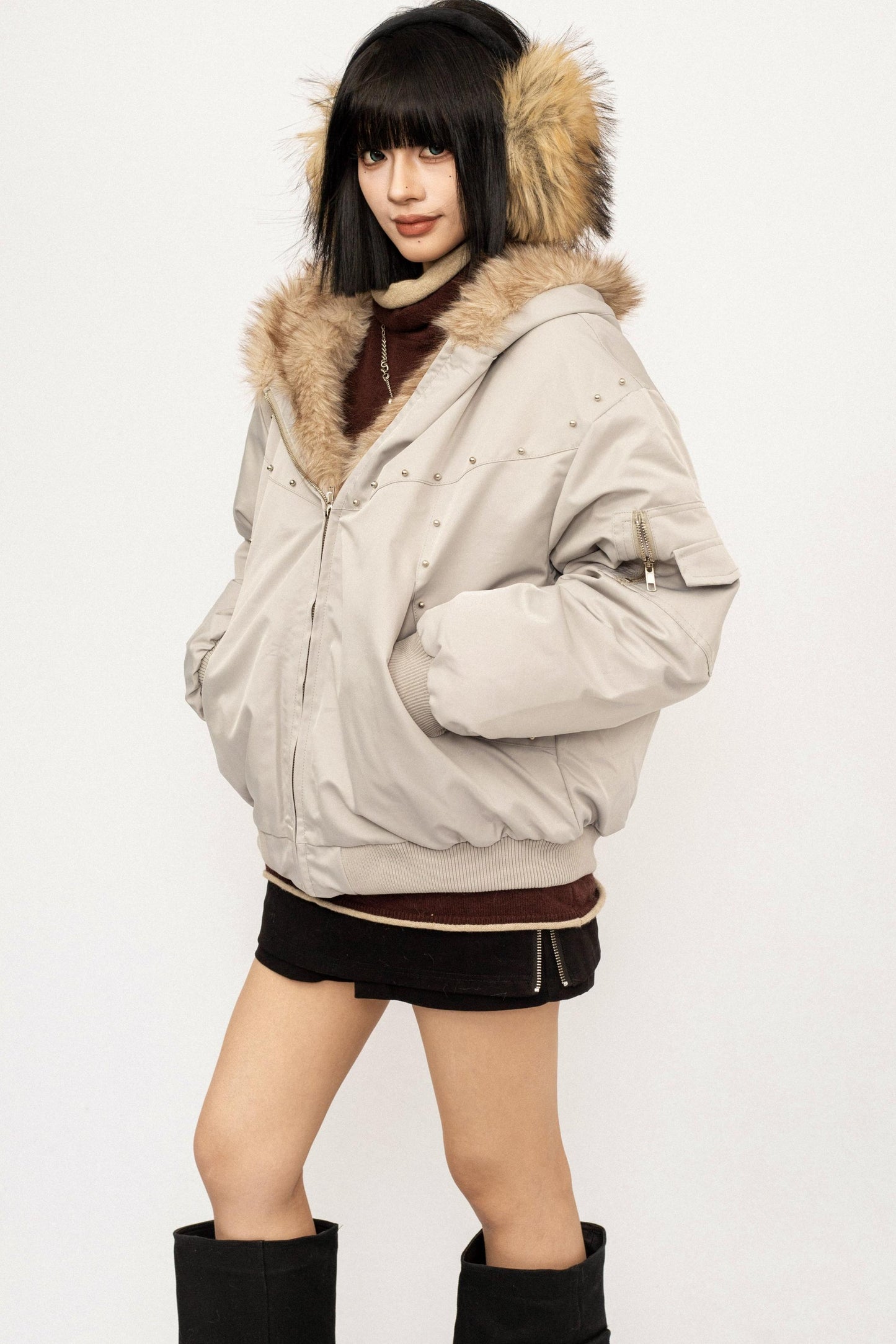 Fur Collar Hooded Cotton Coat