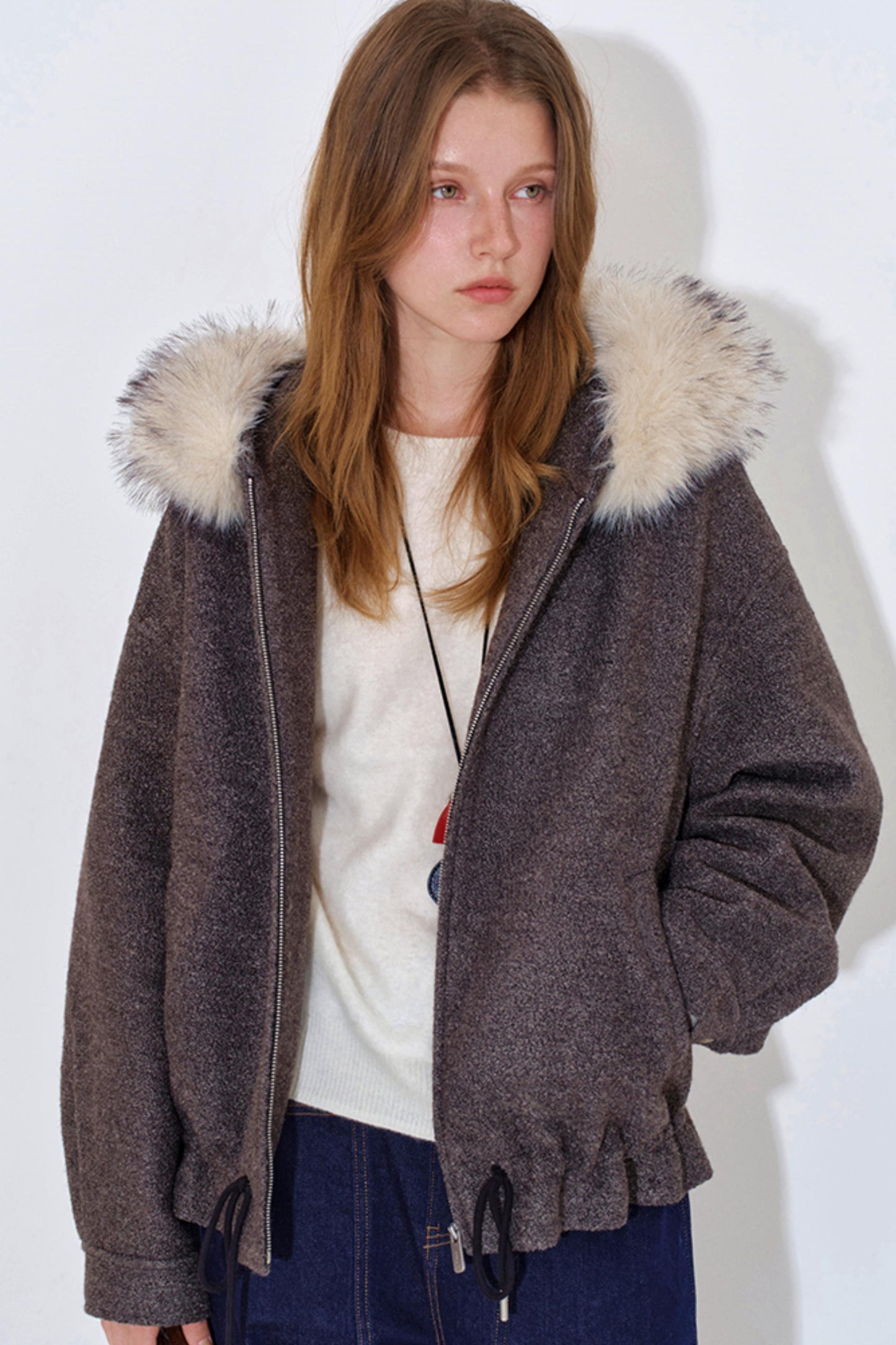 Fur Collar Wool Blend Coat